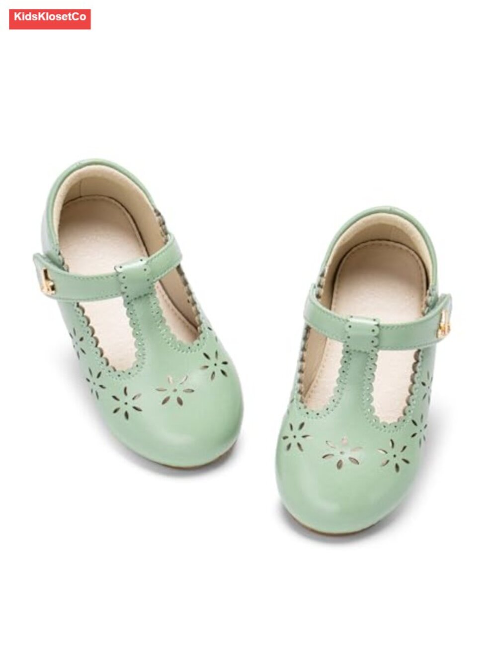 Girls T-Strap Mary Jane Flats Patent Leather Cushioned Hook & Loop